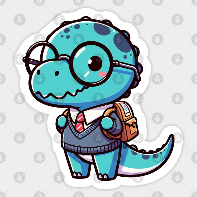 Kawaii Tyarannosaurus Go To School Sticker by TomFrontierArt